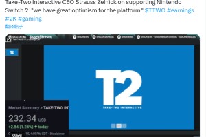 Take Two CEO盛赞Switch2 称任天堂积极解决第三方难题